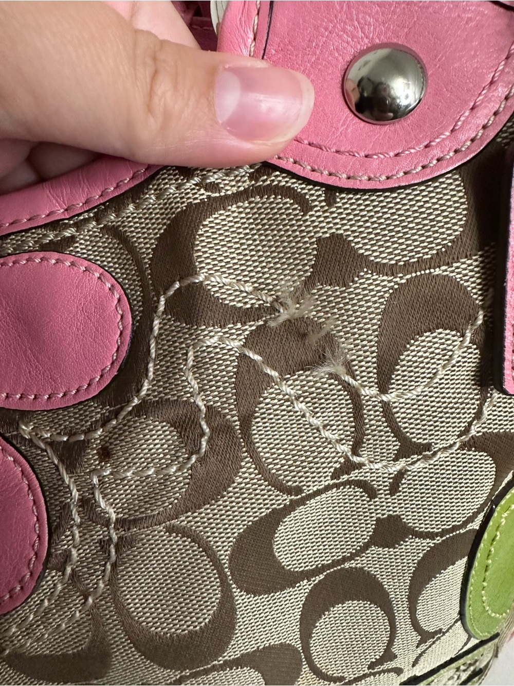 Coach Pink Floral Signature Tote with Green Leaf Accents - Picture 2 of 7